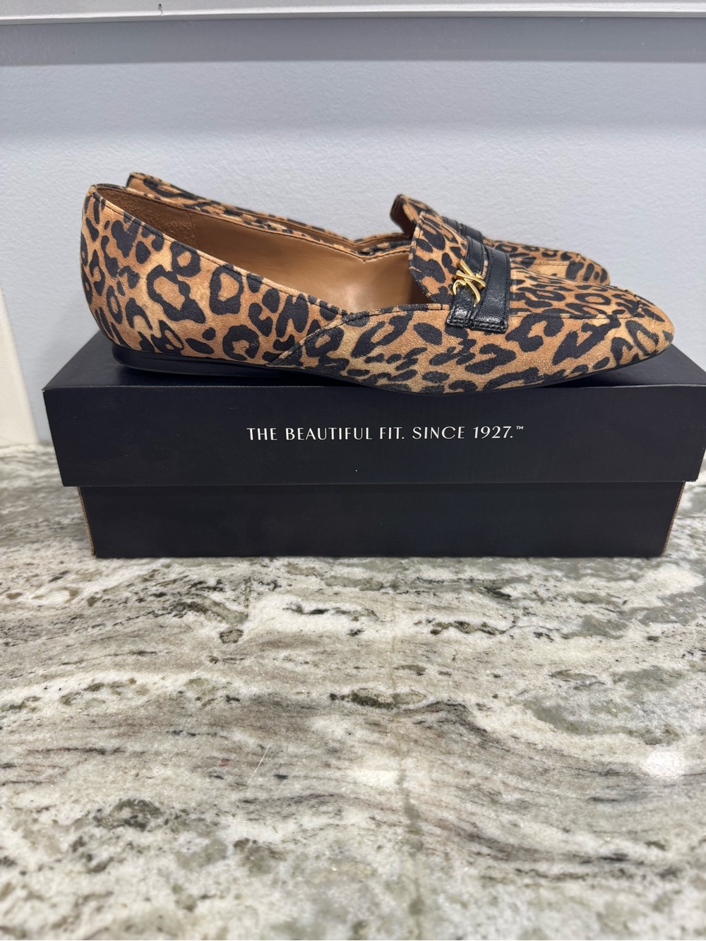 Naturalizer Suede Leopard Print Loafers with Black Trim